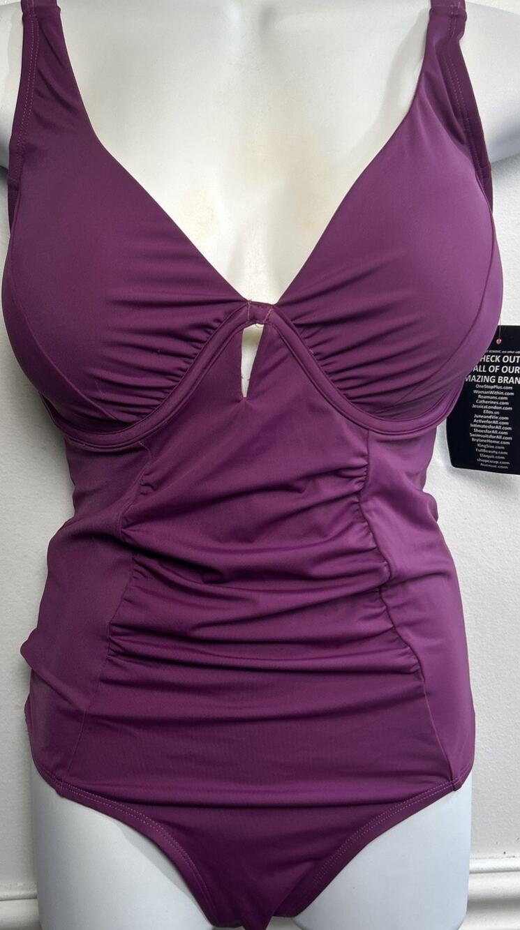 Swimsuits For All One Piece Swimsuit 10 Purple Rushed Underwire Tummy Control